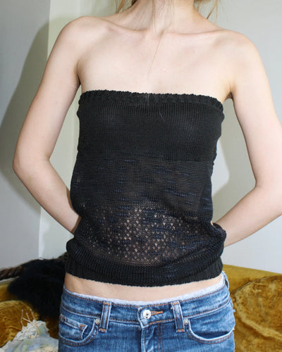 Silk Black Backless Buckle Tube Top