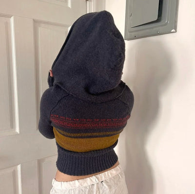 Shrunken Steel Blue Patterned Hoodie