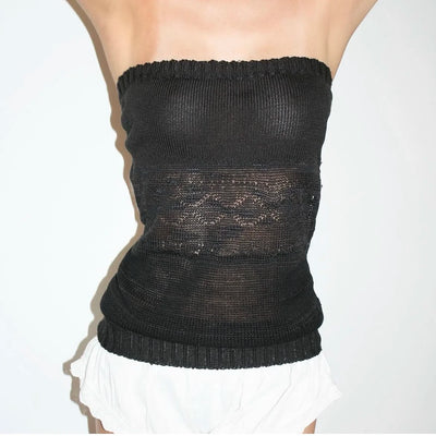 Silk Black Backless Buckle Tube Top